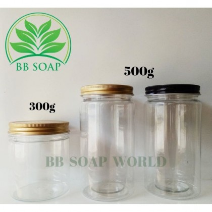(Ready in melaka) 300g / 500g PET Round Clear Plastic Jar + Gold Cap & Black Cap (5036)