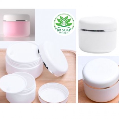 (Ready in melaka) 10g/15g/50g/100g-Plastic White Container+White cap with Gold or Silver line (5075)