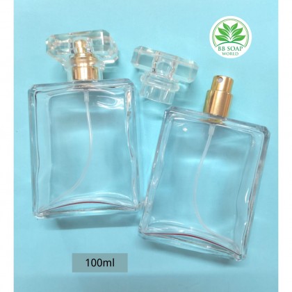(Ready in melaka) High-grade 100ml square flat glass perfume empty spray bottle 高档四方扁 玻璃香水空瓶 (5120)