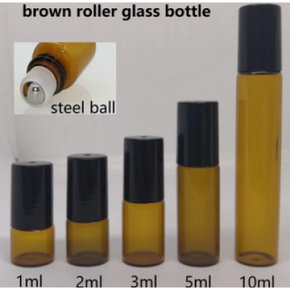 (Ready in msia) Amber glass essential bottle+roller ball, steel ball 琥珀色玻璃精油瓶+滚珠，钢珠 (1pcs (5057)