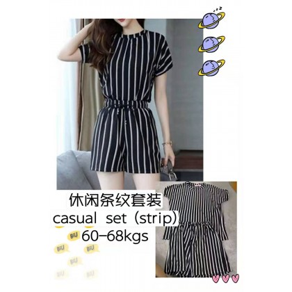 (Ready in melaka) CASUAL SET (STRIP) 休闲条纹套装 （W507）